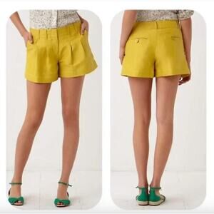 Anthropologie Cartonnier Walkabout Yellow Pleated Linen Silk Chino Shorts Size 6